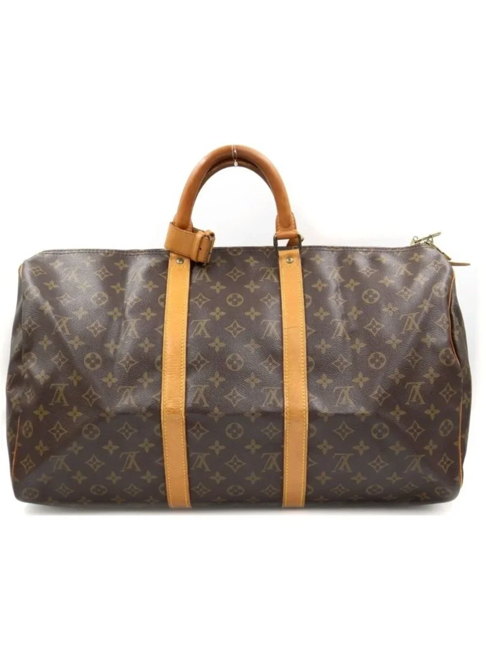 Louis Vuitton Monogram Keepall 50 Boston Bag Brown Leather Gold